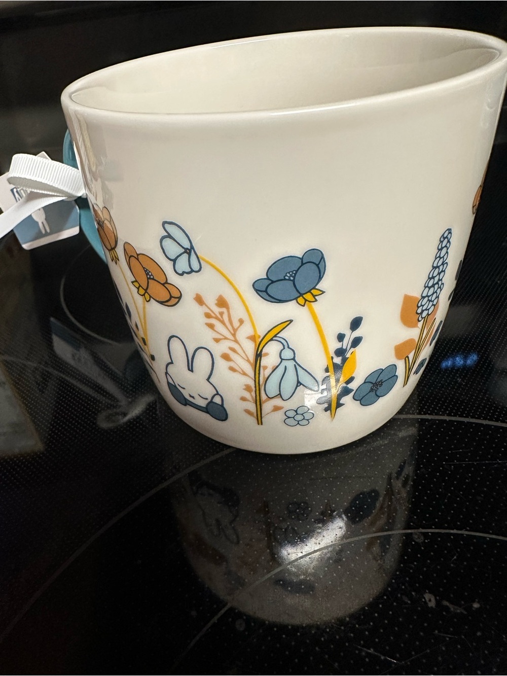 Miffy by Magenta Blue and Cream Floral Ceramic Mug with Bunny Ears inside
